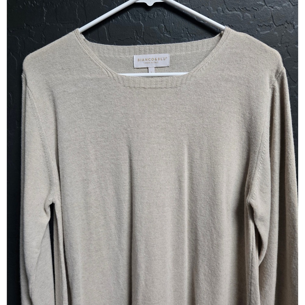 BIANCO & BLU Cashmere Silk Wool Blend Sweater Beige Knit Pullover Italy Size L